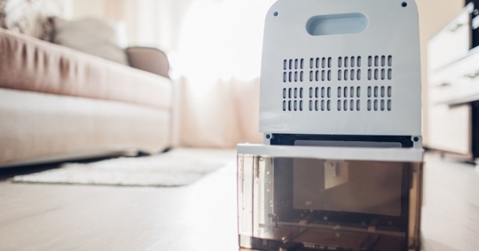 A portable dehumidifier in a living room